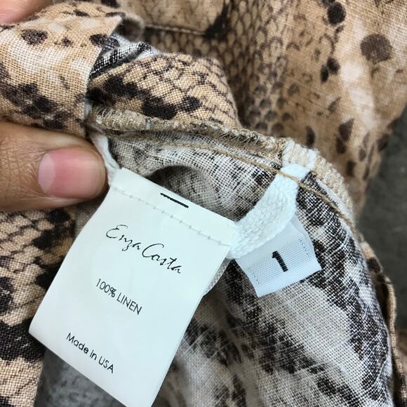 ENZA‎ COSTA Jumpsuit Womens 1 M Brown Linen Long Sleeve Romper Python - Picture 11 of 12